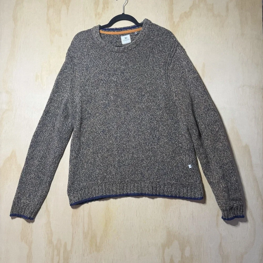 7 Diamonds Mens Sweater Large Knit Crewneck Gray Brown Blue‎ Wool Blend Casual